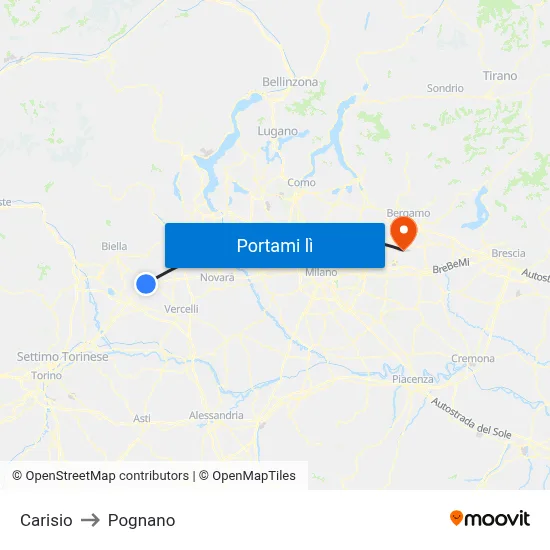 Carisio to Pognano map