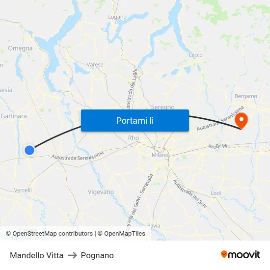 Mandello Vitta to Pognano map