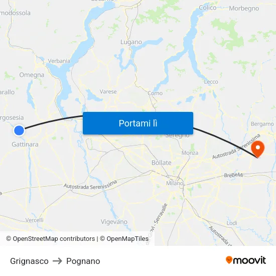 Grignasco to Pognano map