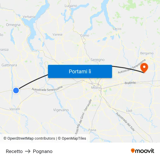 Recetto to Pognano map