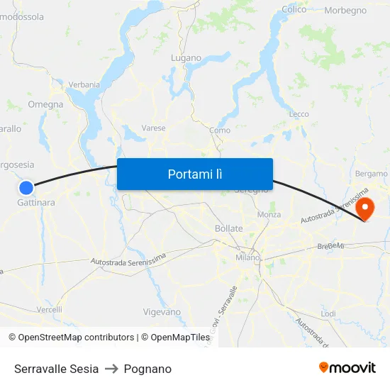 Serravalle Sesia to Pognano map