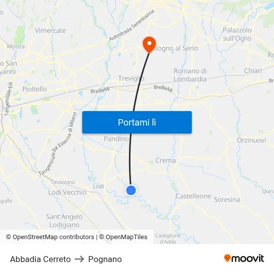 Abbadia Cerreto to Pognano map