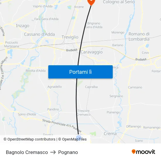 Bagnolo Cremasco to Pognano map