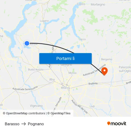 Barasso to Pognano map