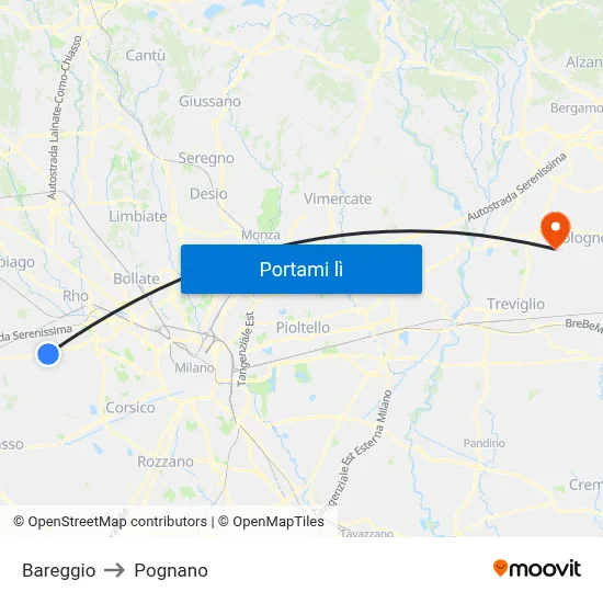 Bareggio to Pognano map