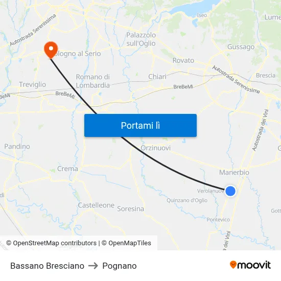 Bassano Bresciano to Pognano map