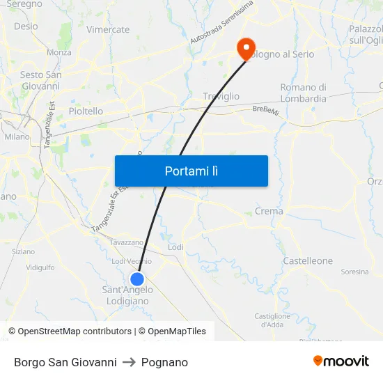 Borgo San Giovanni to Pognano map