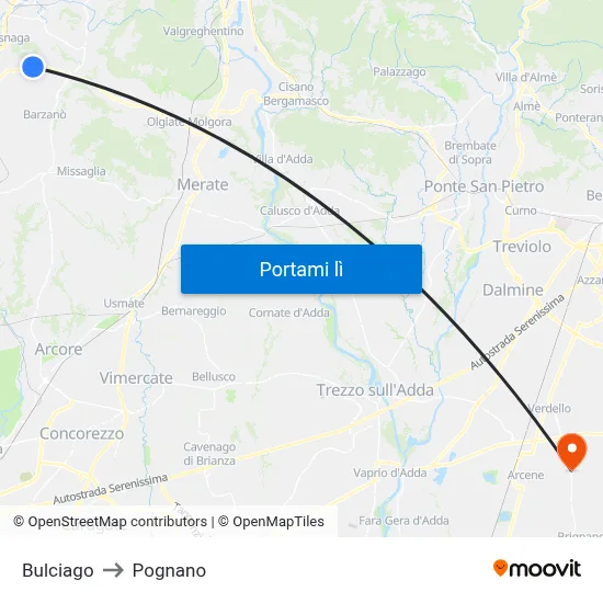 Bulciago to Pognano map