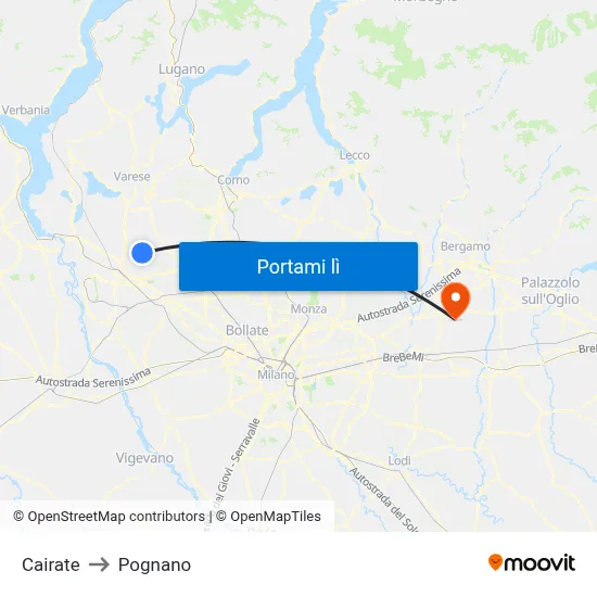 Cairate to Pognano map