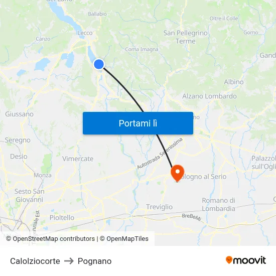 Calolziocorte to Pognano map