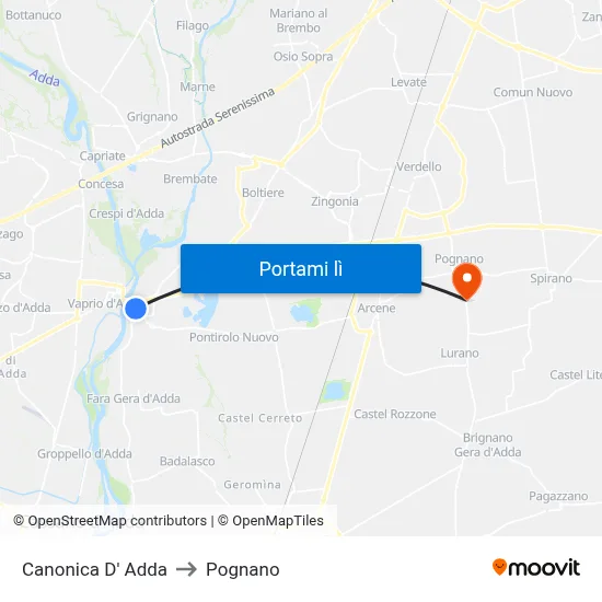 Canonica D' Adda to Pognano map