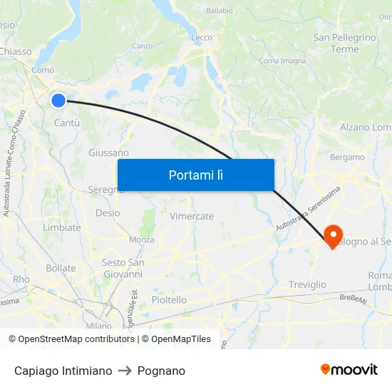 Capiago Intimiano to Pognano map