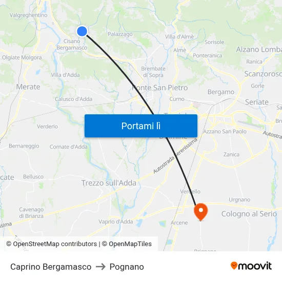 Caprino Bergamasco to Pognano map