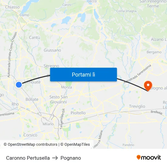 Caronno Pertusella to Pognano map