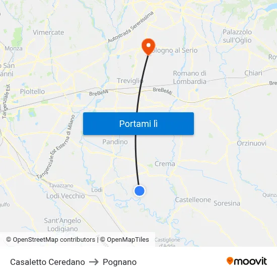 Casaletto Ceredano to Pognano map