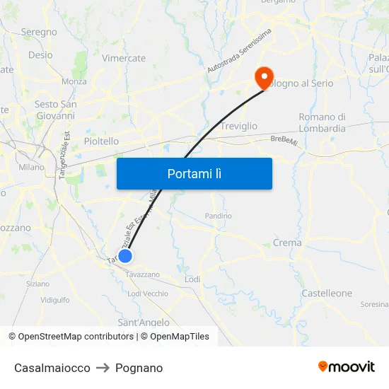 Casalmaiocco to Pognano map