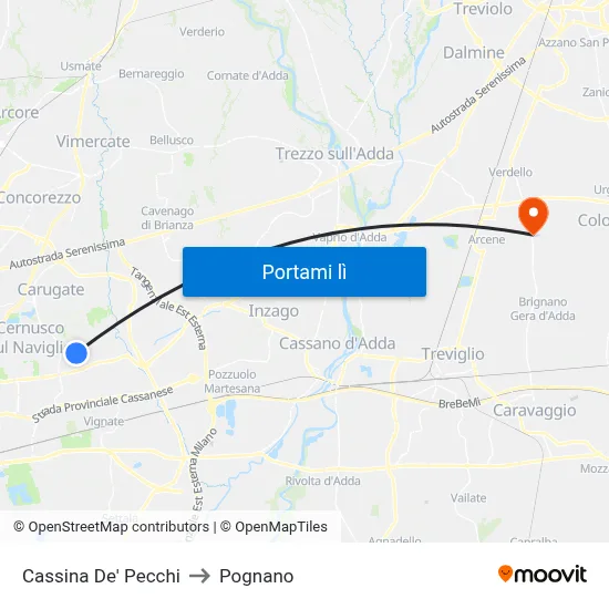 Cassina De' Pecchi to Pognano map