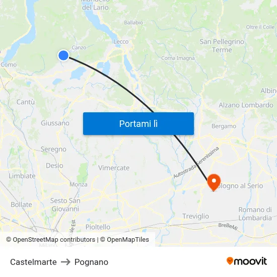 Castelmarte to Pognano map