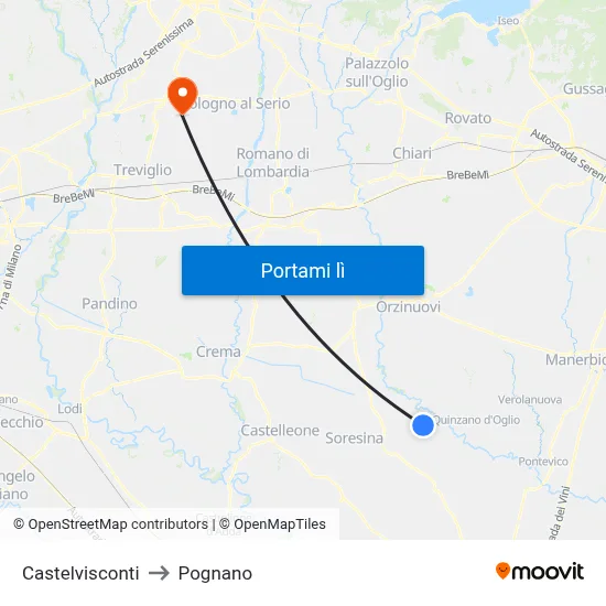 Castelvisconti to Pognano map