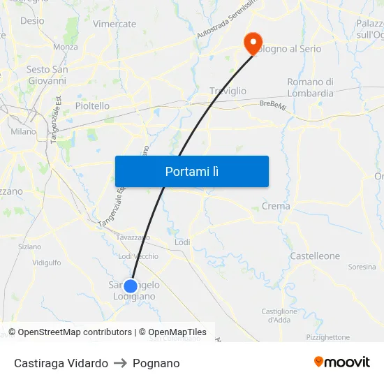 Castiraga Vidardo to Pognano map