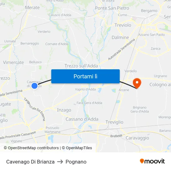 Cavenago Di Brianza to Pognano map