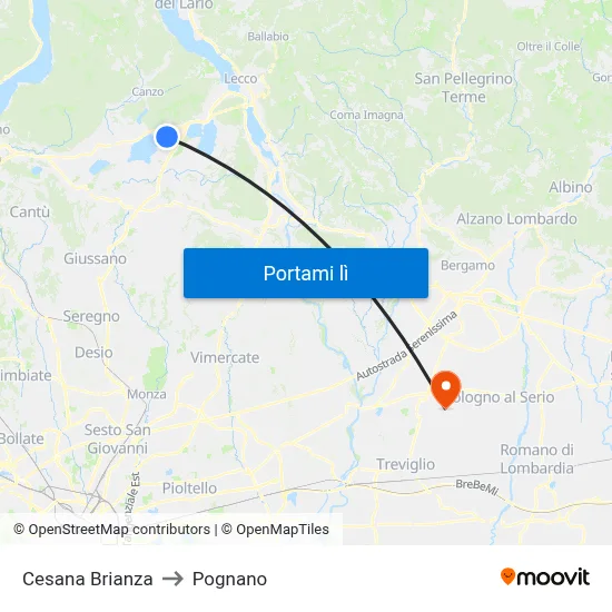 Cesana Brianza to Pognano map