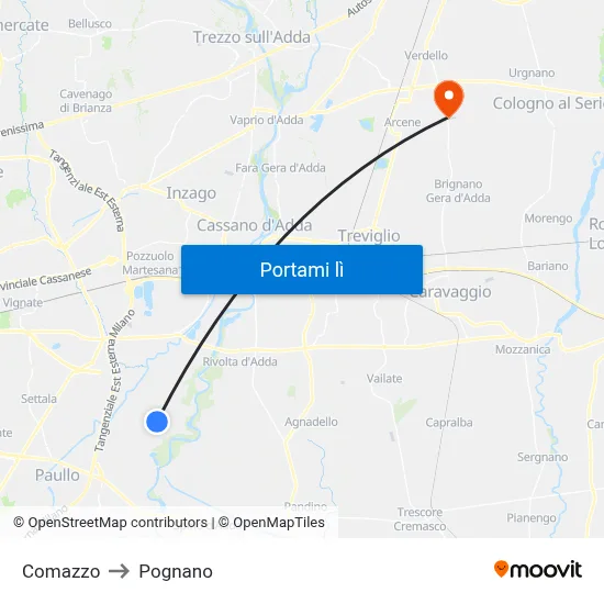 Comazzo to Pognano map