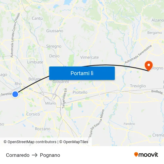 Cornaredo to Pognano map