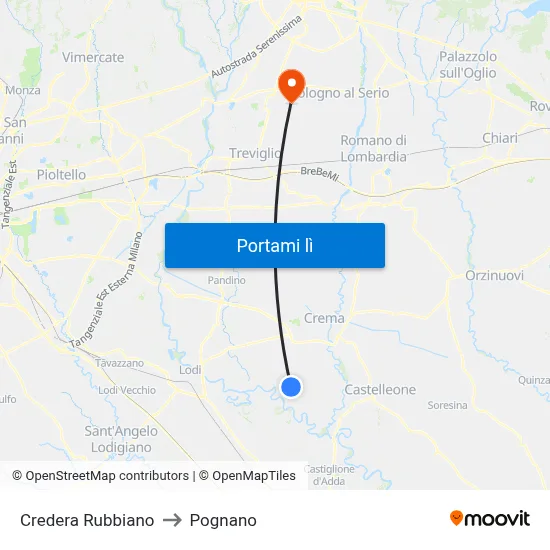 Credera Rubbiano to Pognano map