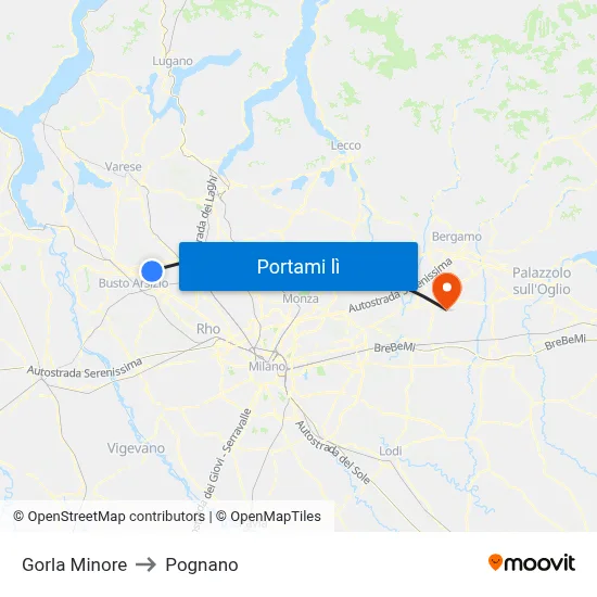 Gorla Minore to Pognano map