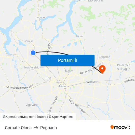 Gornate-Olona to Pognano map
