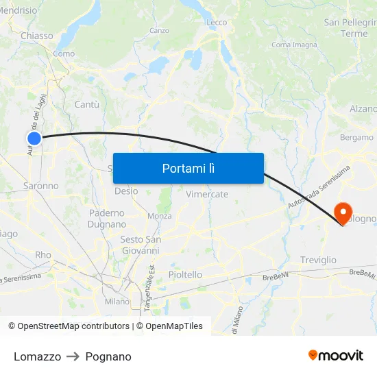 Lomazzo to Pognano map