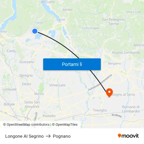 Longone Al Segrino to Pognano map