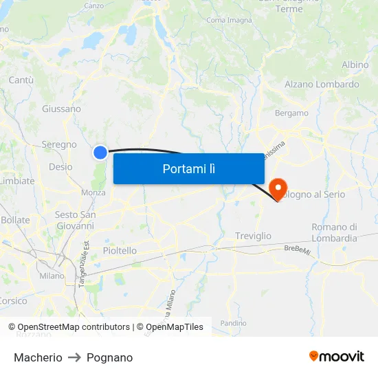 Macherio to Pognano map