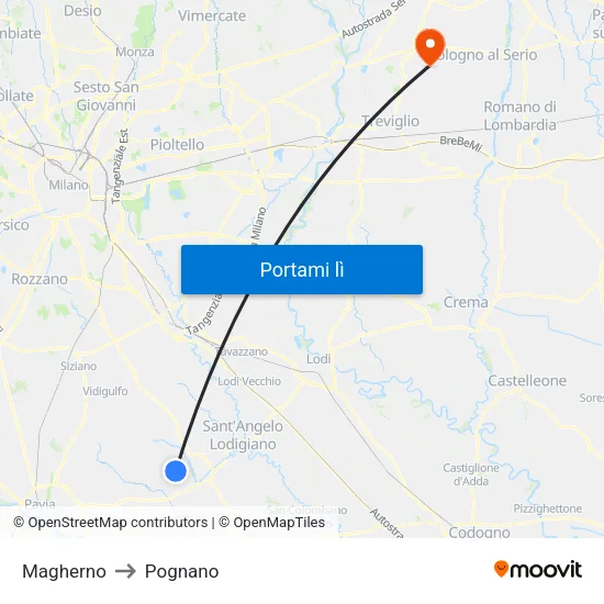 Magherno to Pognano map