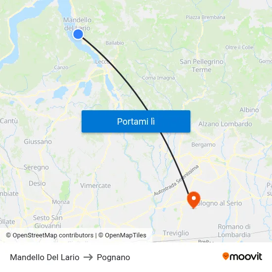 Mandello Del Lario to Pognano map
