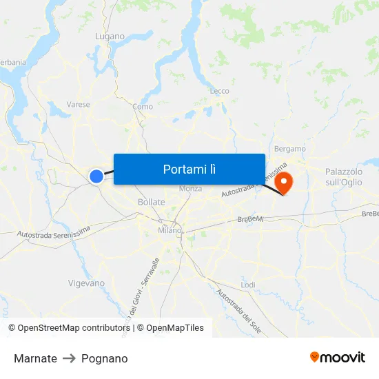 Marnate to Pognano map