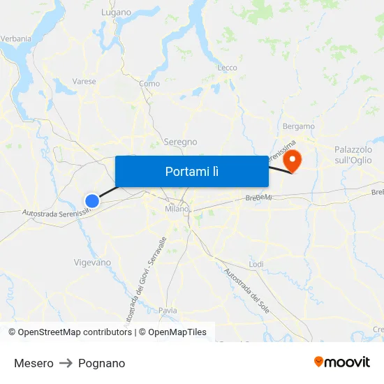 Mesero to Pognano map