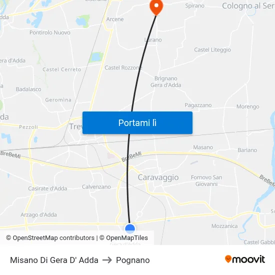 Misano Di Gera D' Adda to Pognano map