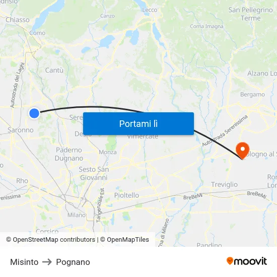 Misinto to Pognano map