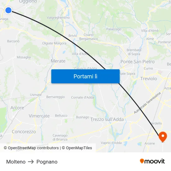 Molteno to Pognano map