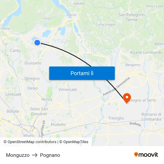 Monguzzo to Pognano map