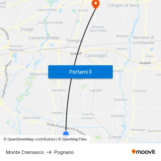 Monte Cremasco to Pognano map