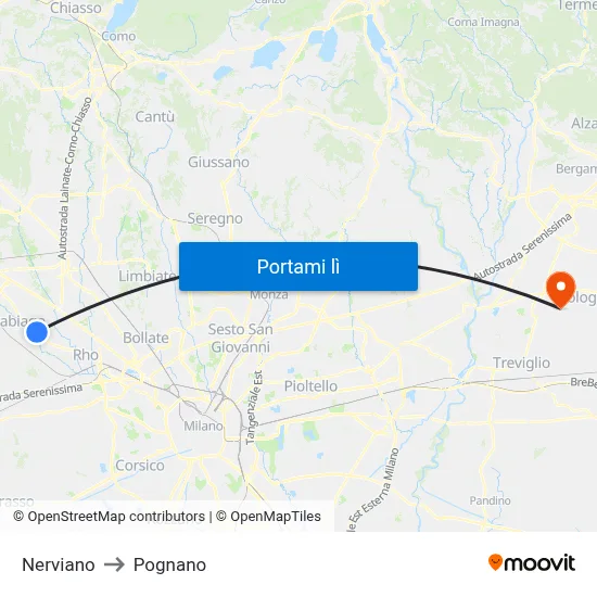 Nerviano to Pognano map