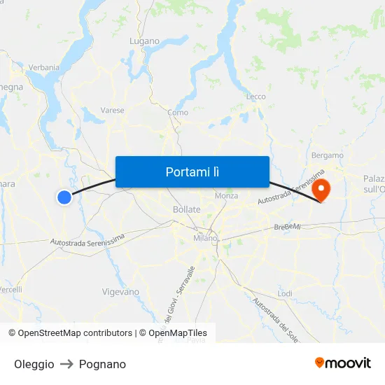 Oleggio to Pognano map