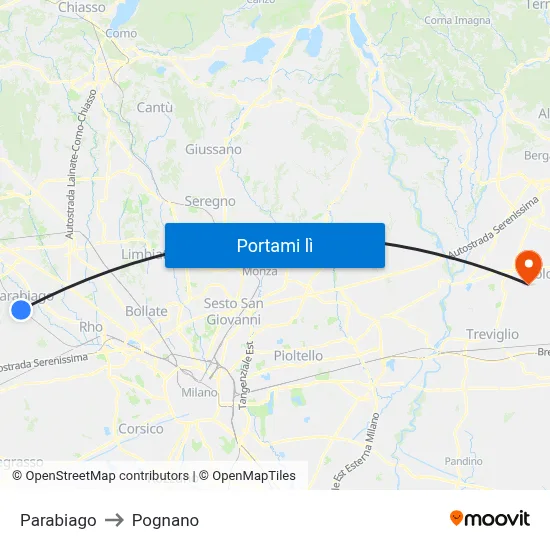 Parabiago to Pognano map
