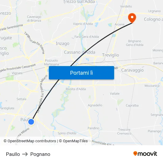 Paullo to Pognano map