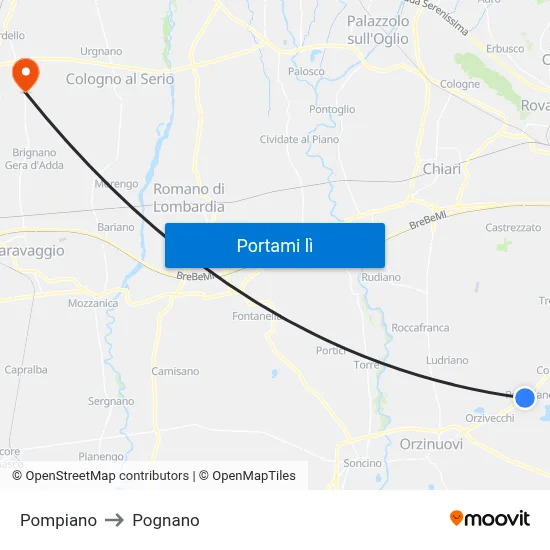 Pompiano to Pognano map
