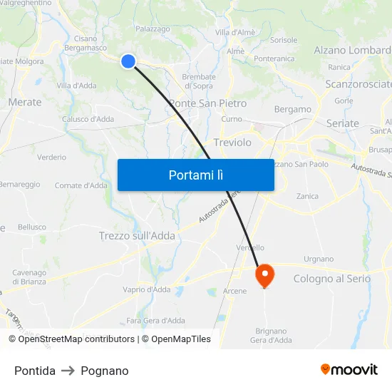 Pontida to Pognano map