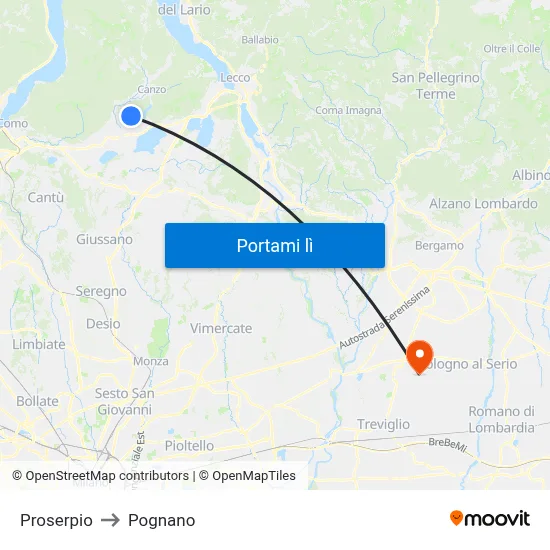 Proserpio to Pognano map